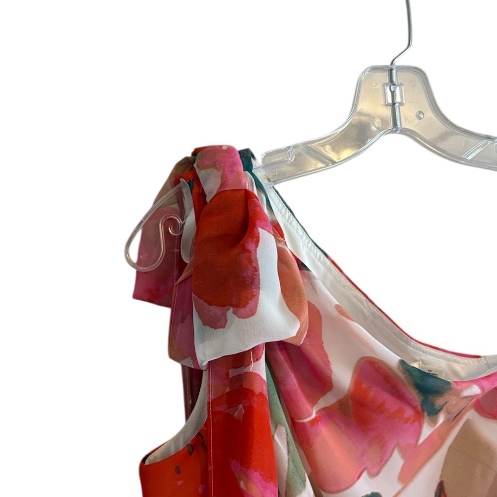 Eliza J Vibrant Multicolor Floral Print Lined Sz 10 One Shoulder Bow Detail - Picture 3 of 13